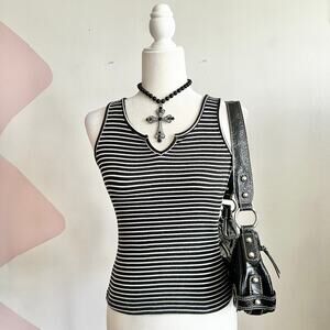 Black Striped Tank Top, Minimalist Soft Grunge Indie Sleaze‎ Y2K 2000s Small